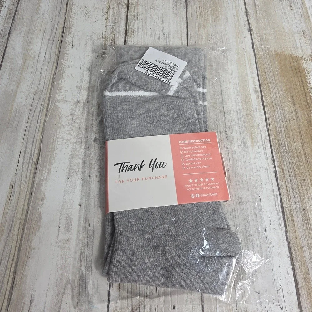 MimiBelt Pregnancy Compression Socks Gray White Stripe 15-20mmHg One Size NEW